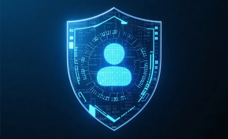 用户数据安全与隐私保护的象征，盾牌与加密图案